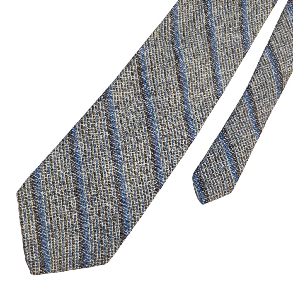 VTG Austin Reed Wool Striped Necktie Blue Grey Brown‎ Textured Mens Tie
